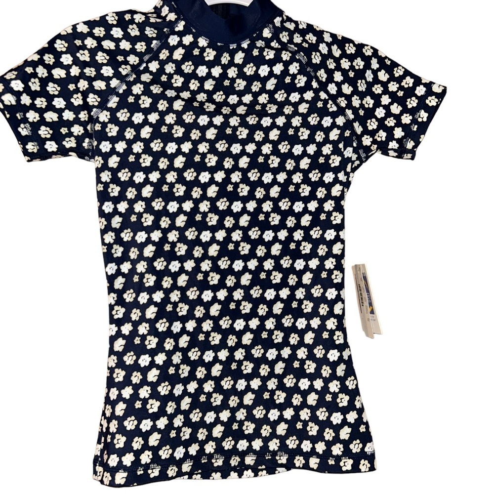 J Crew Rash Guard Shortsleeve Back Zip Navy Floral Extra Small A0415 XS swim top